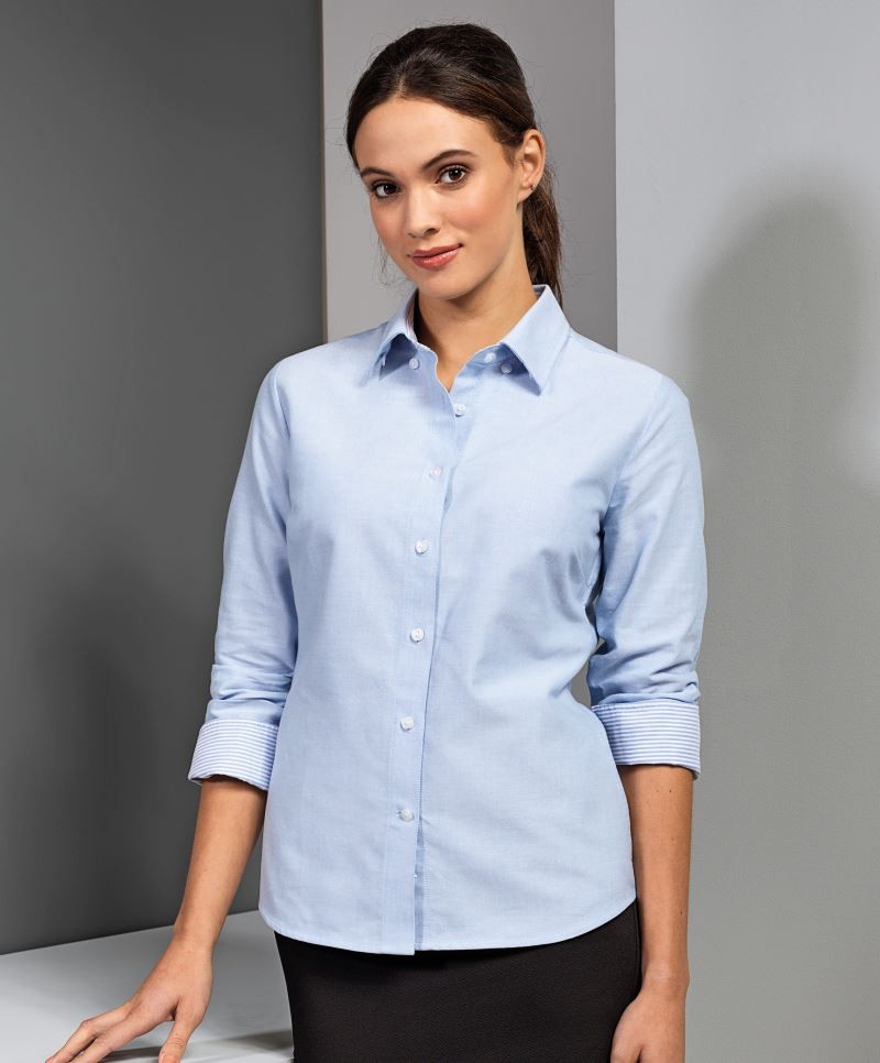 Ladies’ Cotton Rich Oxford Stripes Shirt Premier PR338