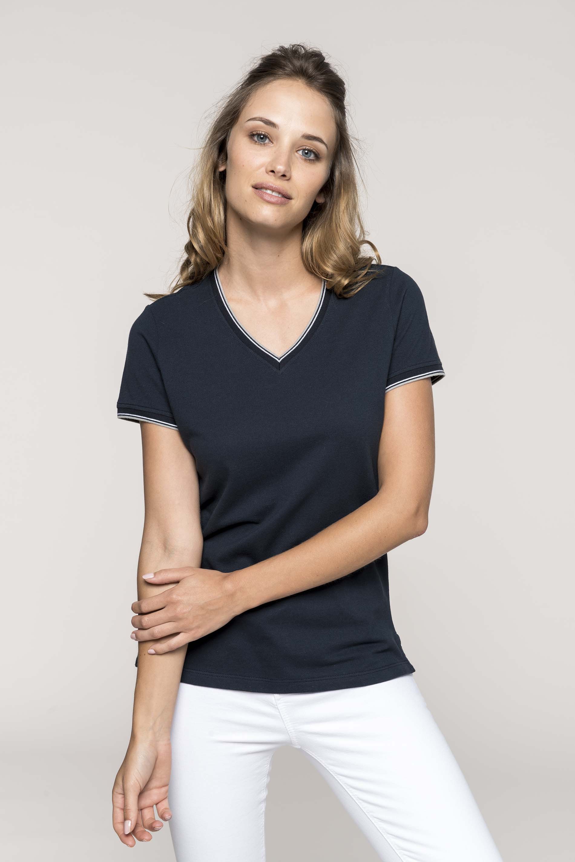 Ladies' Piqué V-Neck T-Shirt Kariban K394