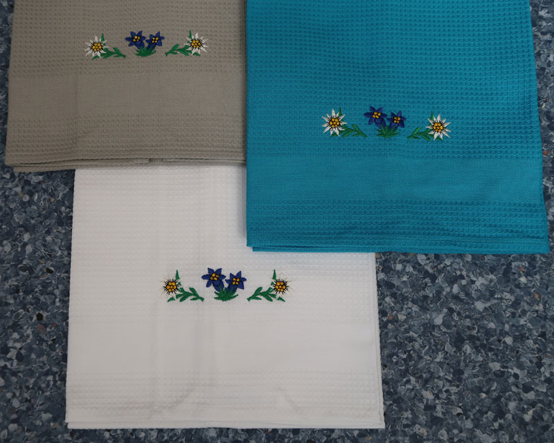 Küchentuch Waffelpikée Edelweiss Enzian Stickerei