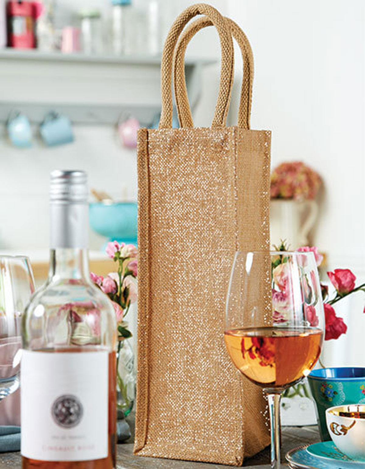 Shimmer Jute Bottle Bag W433