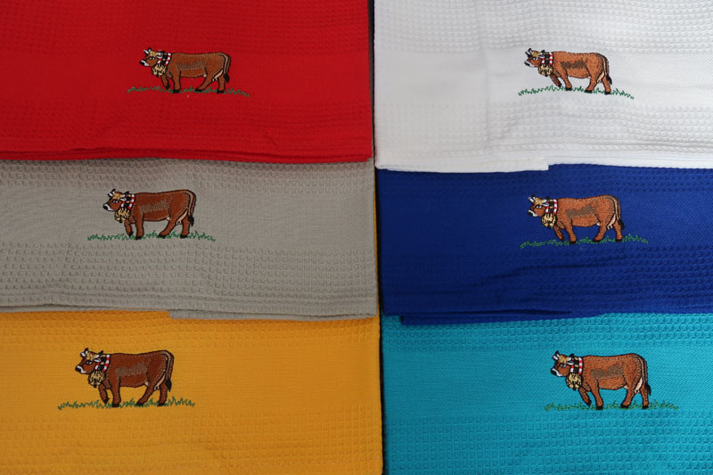 Küchentuch Waffelpikée Kuh Stickerei